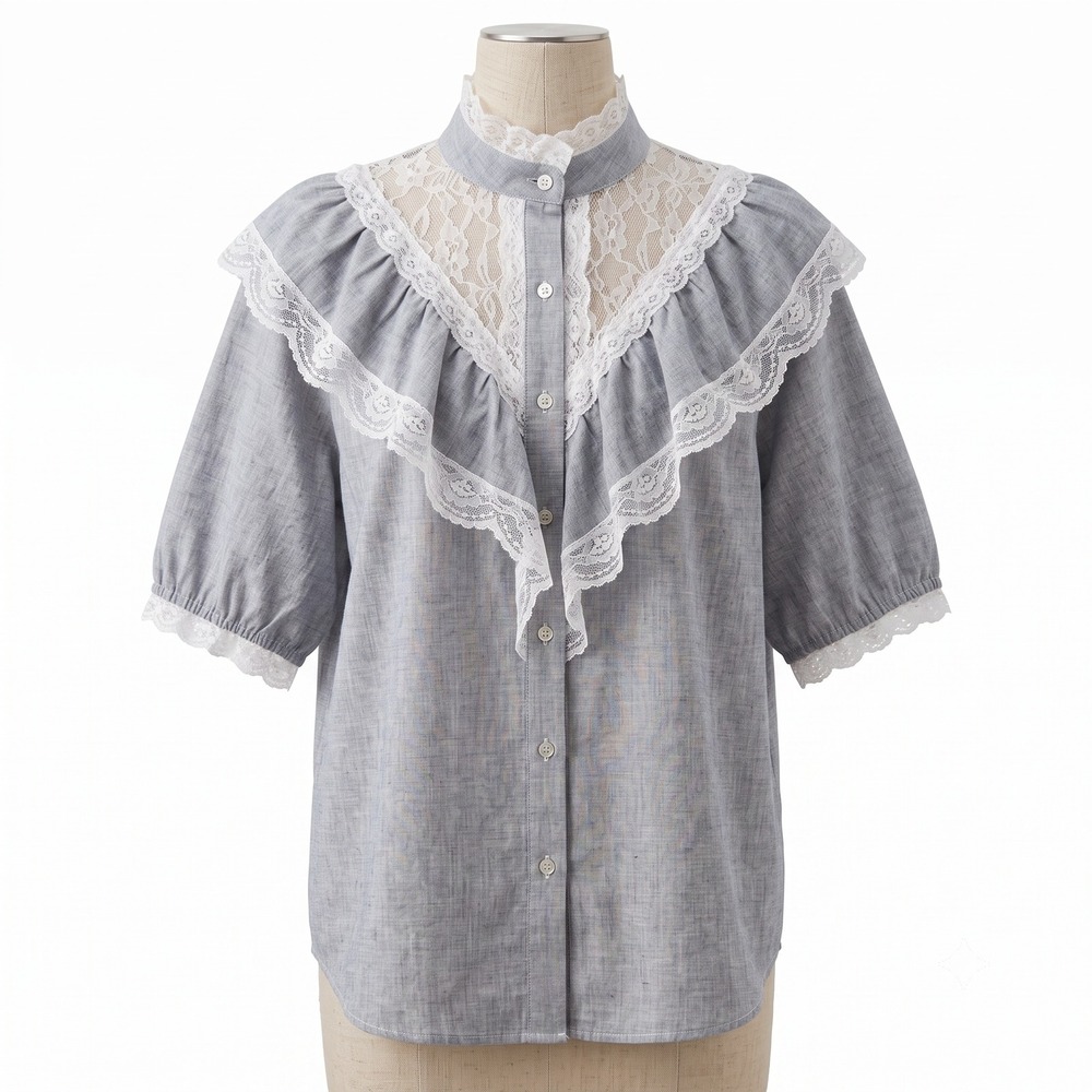 California Connection Womens Vintage Cottagecore Prairie Lace Ruffle Blouse 44